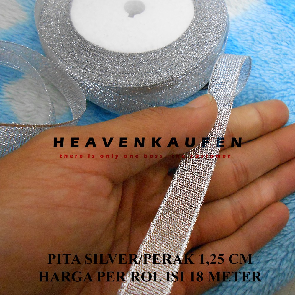 Pita Warna Silver/Perak Lebar 1,25 cm Murah Harga Per Rol isi 18 meter