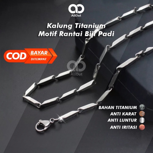 Kalung Pria Wanita Titanium Aksesoris Model Motif Biji Padi Anti Karat Polos Cowok Cewek Asli Keren 