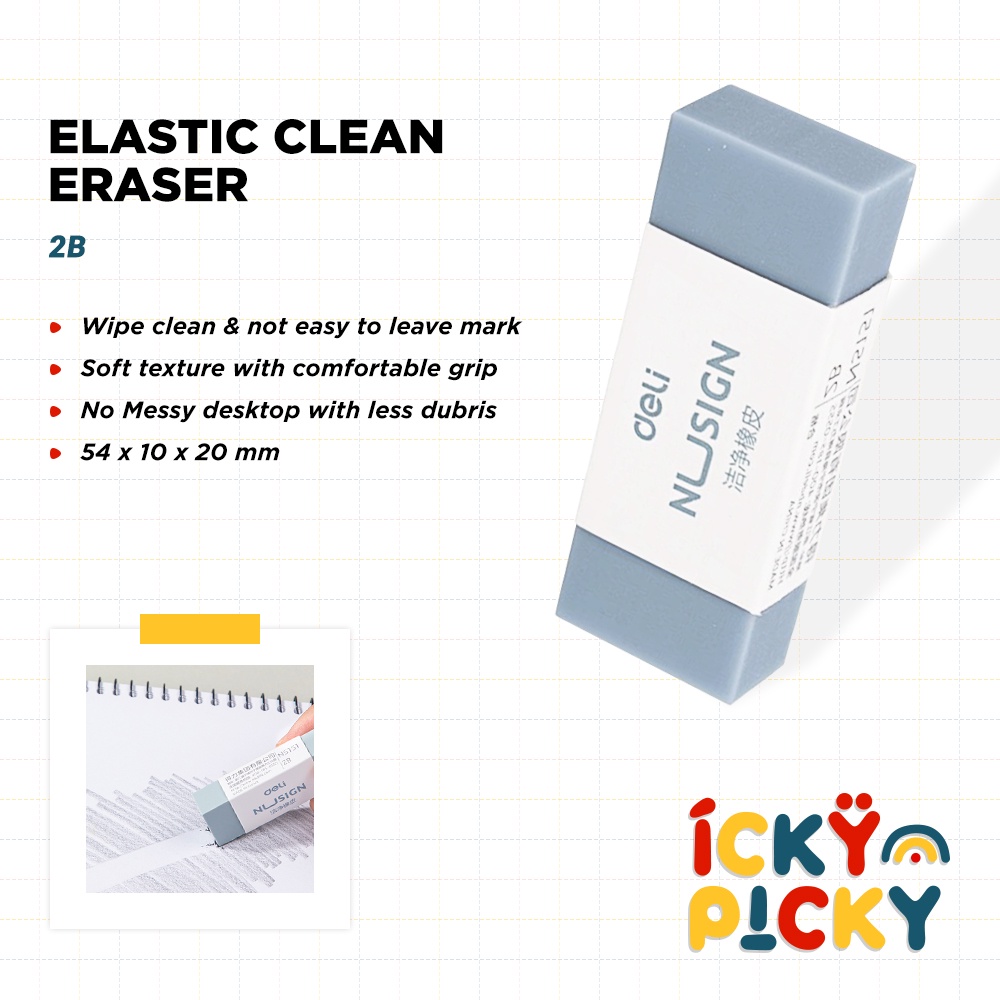 

[ickypicky] Deli Nusign Penghapus Pensil Bersih Elastis 2B NS151 Warna Acak | Elastic Clean Eraser