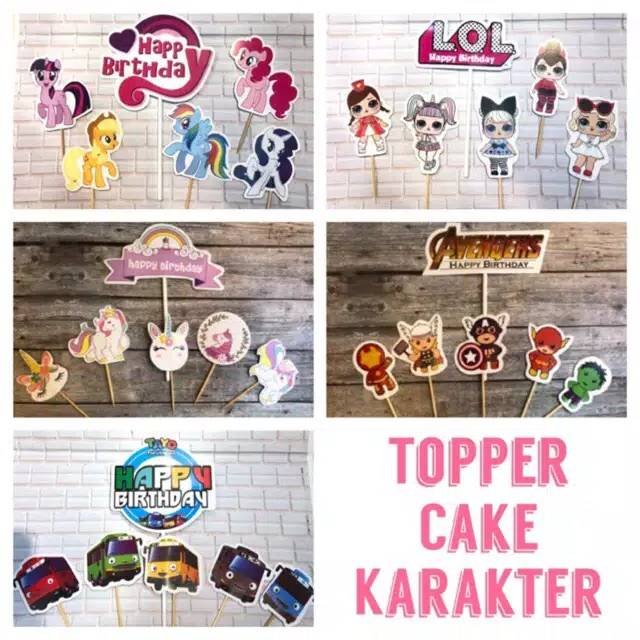 TOPPER CAKE KARAKTER L0L UNICORN PONY AVENGERS TAY0 TOPPER TART HIASAN KUE ULANG TAHUN ANAK