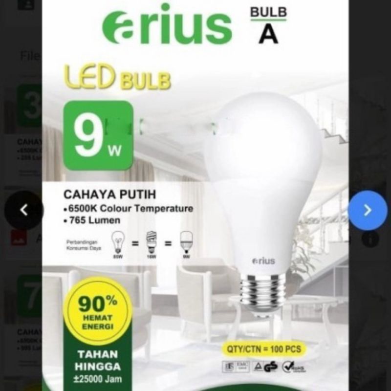 Arius Lampu LED Bulb Hemat Energi Bergaransi/ Bohlam LED Arius 9Watt 3 Free 1