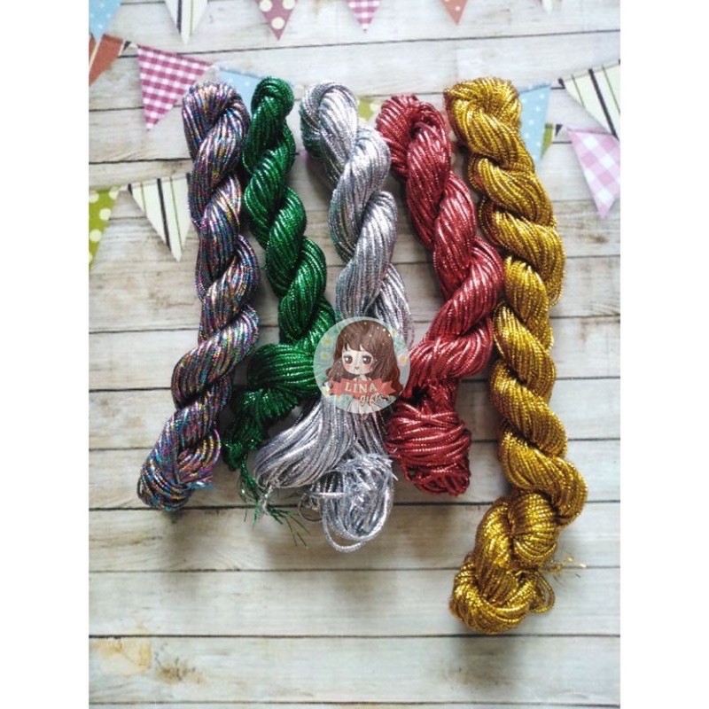 ( Rol 50 Yard ) METALLIC ROPE GOLD SILVER - TALI METALIK MAS / EMAS / PERAK / IKAT SOUVENIR / PACKAGING / DIY GOODIE BAG BINGKISAN PENGIKAT RAINBOW PEARL WHITE GREEN RED NAVY BLUE ORANGE