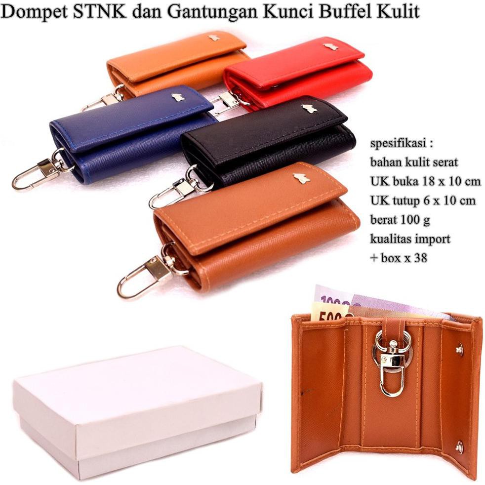 NEW DOMPET STNK DAN GANTUNGAN KUNCI MOBIL / MOTOR KULIT BRAUN BUFFEL