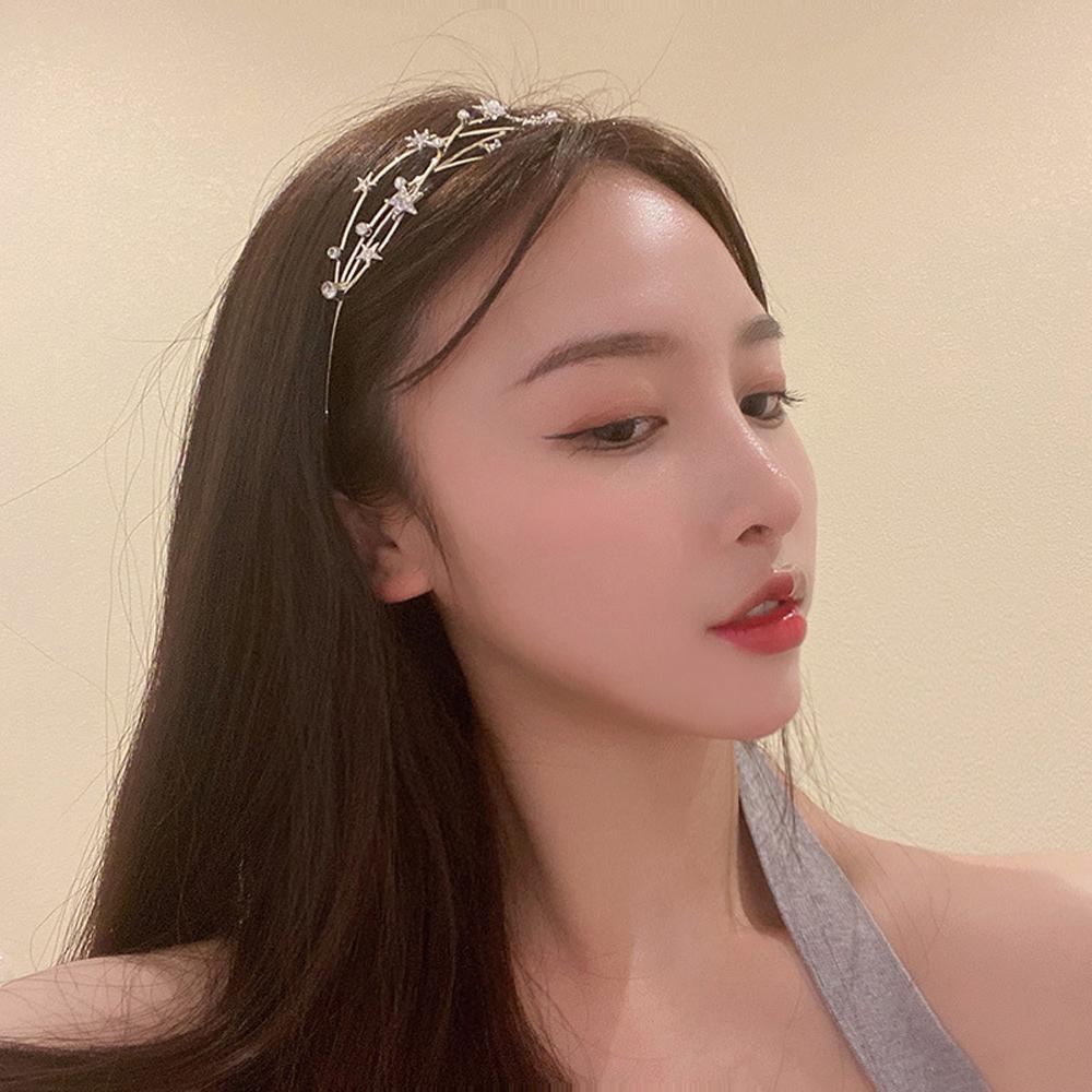 Agustinina Kristal Ikat Rambut Baru Hiasan Kepala Wanita Non-slip Berlian Imitasi Rambut Hoop Dikepang Alat