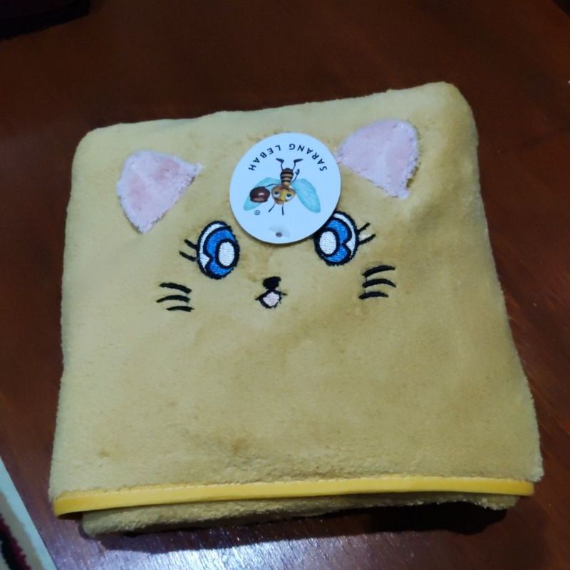 Handuk Bayi Microfiber Sarang Lebah Super Lembut Karakter Bordir Anak 60x120 Baby Towel-KUNING