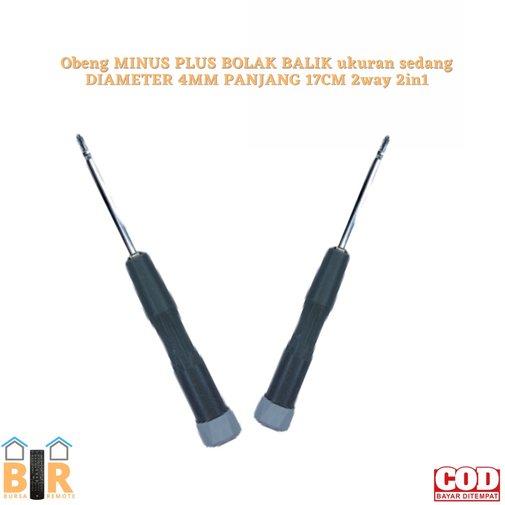 Obeng MINUS PLUS BOLAK BALIK ukuran sedang DIAMETER 4MM PANJANG 17CM 2way 2in1