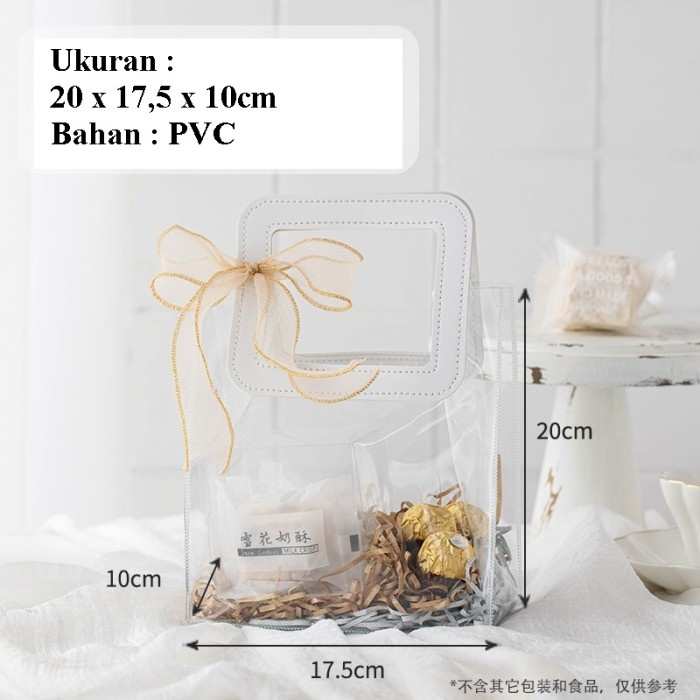 

Terlaris Handbag Transparan Goodie Tote Bag Hampers Tas Tenteng Souvenir Kado - Putih Kecil