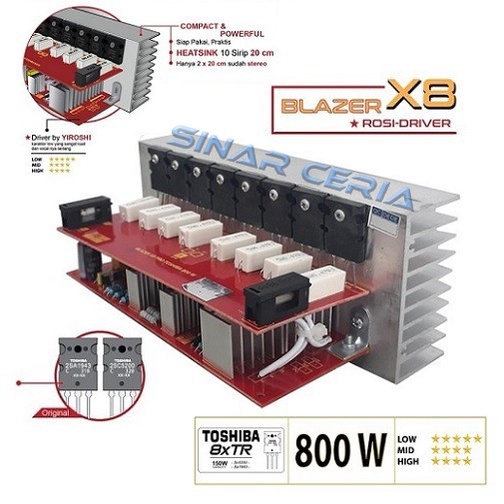 Kit Power Profesional Amplifier BLAZER X8 ROSI-DRIVER 800W Mono YIROSHI 800 Watt TR TOSHIBA ASLI