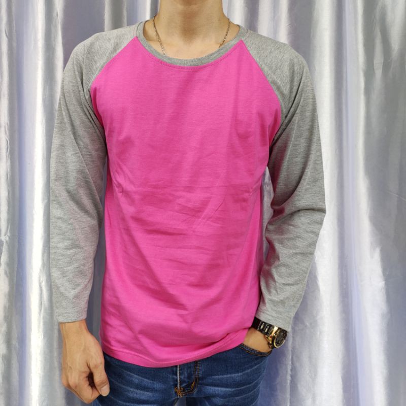 Kaos polos raglan PINK-ABU MISTY lengan PANJANG Uk M L XL XXL