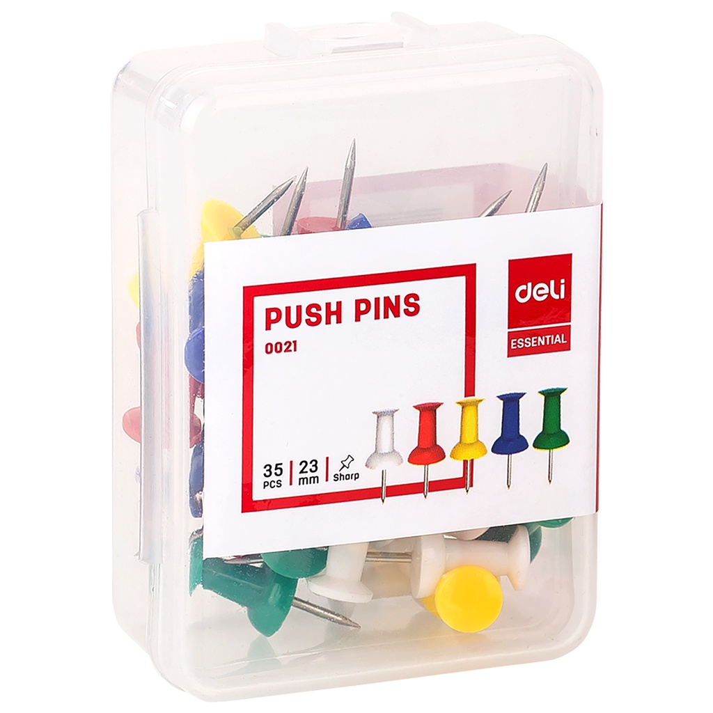 HAPPY TIME DELI JARUM TEKAN PUSH PINS 23mm (35 PCS/BOX) PUSH PIN PAKU PAYUNG PERLENGKAPAN KANTOR ALAT TULIS KANTOR SEKOLAH KULIAH E0021