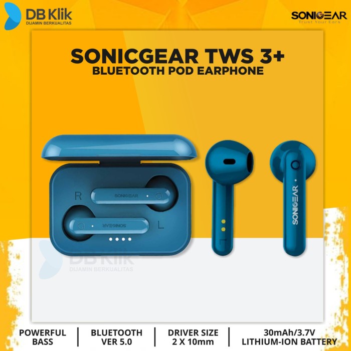 Earphone SonicGear Earpump TWS3+ Bluetooth 5.0 - Earpump TWS 3 Plus - Biru