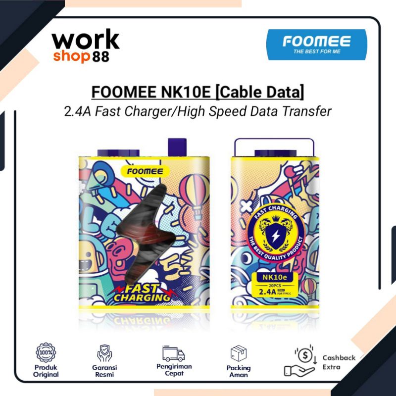 Baru FOOMEE NK10E Kabel Data Type C Fast Charging 2.4A Per Pcs / 1 Toples  - New Original Garansi Re
