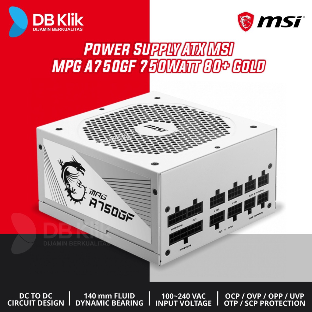 Power Supply MSI MPG A750GF 750Watt 80+ Gold- PSU MSI MPG A750GF WHITE