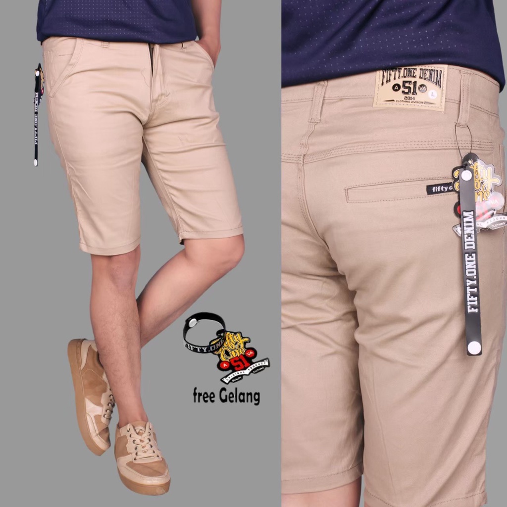 FIFTY ONE Celana Chino Pendek Pria Dewasa Polos Distro Fifty One Size S M L XL