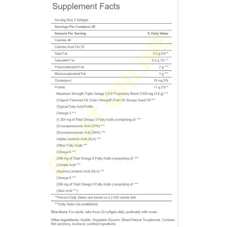 Puritan Pride Maximum Strength Triple Omega 3-6-9 - 120 softgels