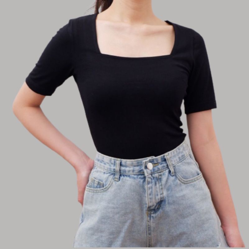 W&amp;D Baju Atasan Wanita Basic Kaos T-shirt Crop Top Murah