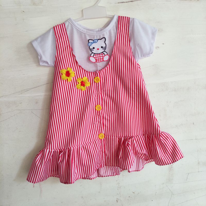 overall 1 2 strip dress anak kodokan anak ( overall  strip Zz )