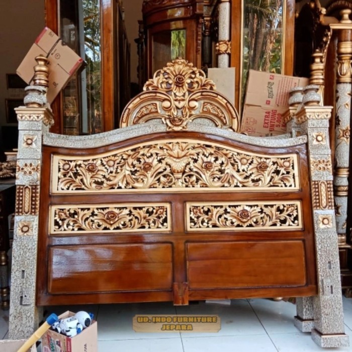 bale bale murah tempat tidur dipan 180cm kayu jati ukir Jepara warna kombinasi