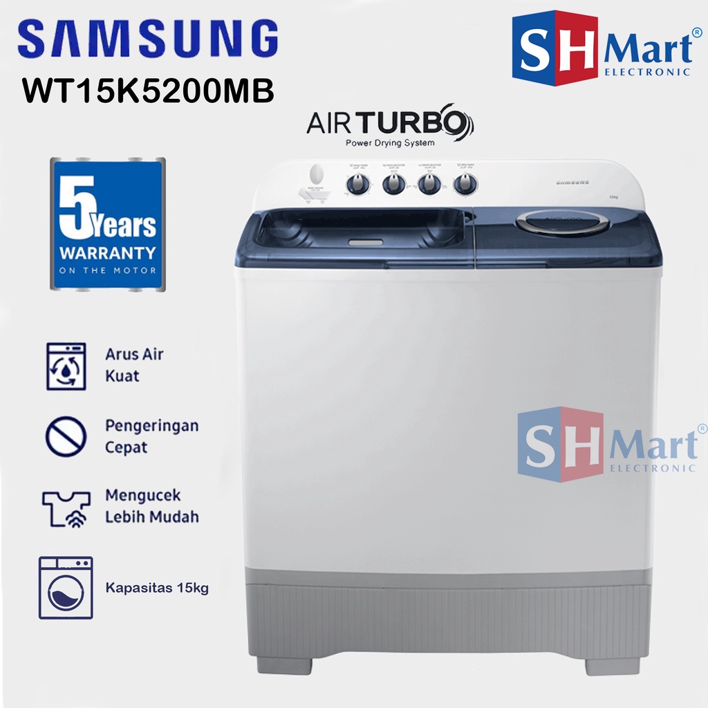 MESIN CUCI 2 TABUNG SAMSUNG 15 -16 KG WT15K5200MB / WT15K WT16B5240BA / WT16 GARANSI RESMI (MEDAN)