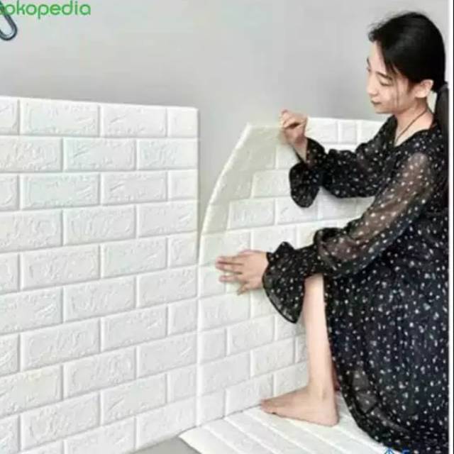 Wallpaper Brick dinding 3D Foam Embossed wall paper - tempelan dinding