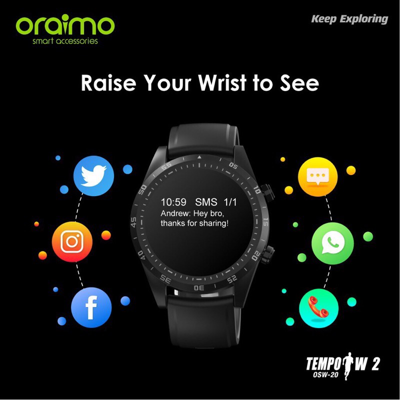 Oraimo OSW-20 Smart Watch Jam Tangan Pintar Full Touch Screen Ultra Slim - Garansi Resmi 1 Tahun