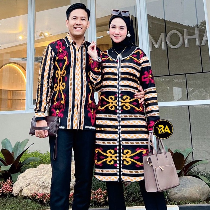 Baju Batik Couple Original Batik Wanita Sarimbit Batik Pasangan Hitam Salur Lurik Keluarga Pekalonga
