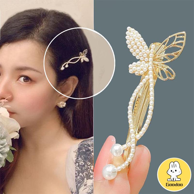 Kupu-kupu Poni Jepit Rambut Mutiara Imitasi Berlian Imitasi Sisi Atas Rambut Klip Temperamen Hiasan Kepala -Doo