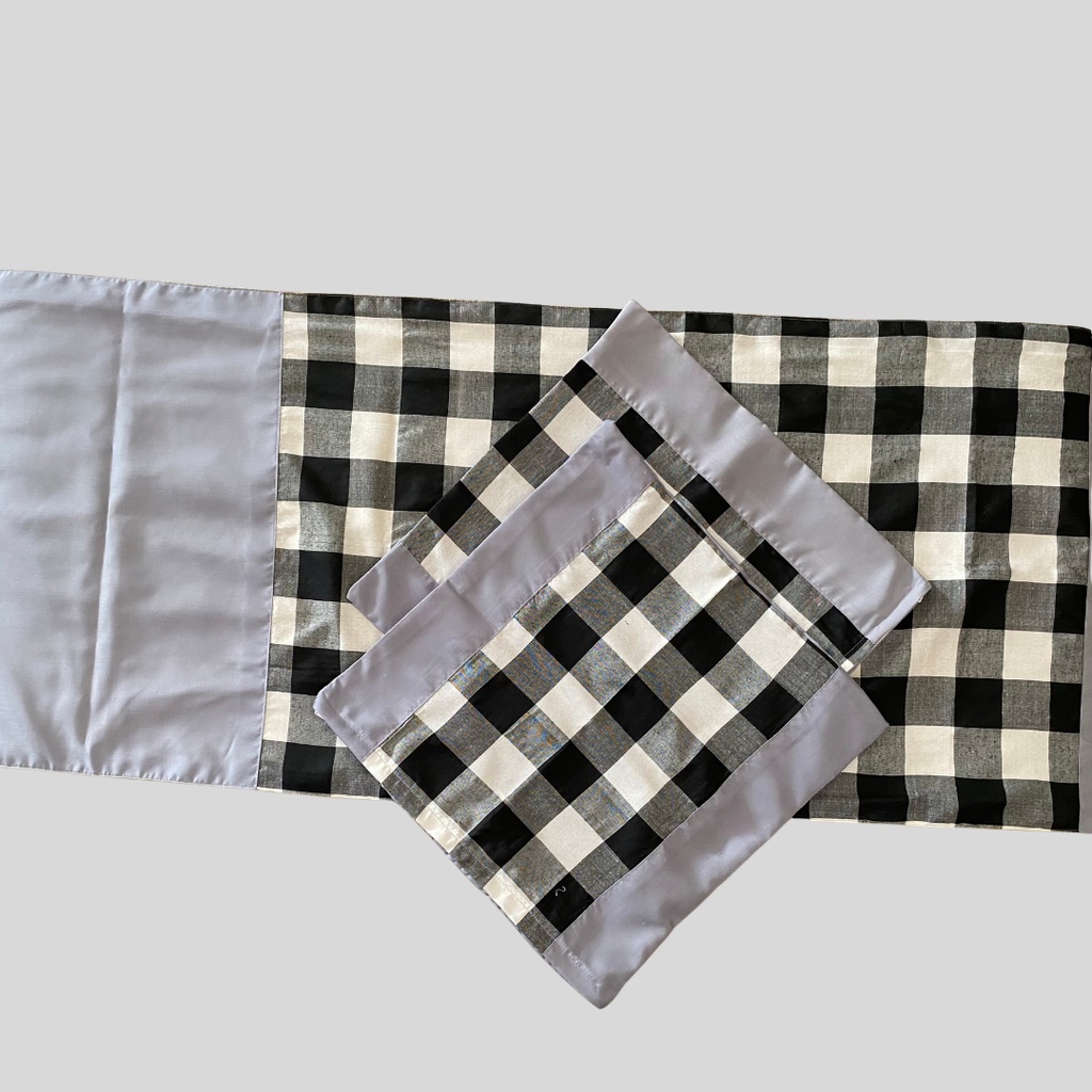 Bed Runner Hitam Putih Abu-abu Endek set + sarung bantal