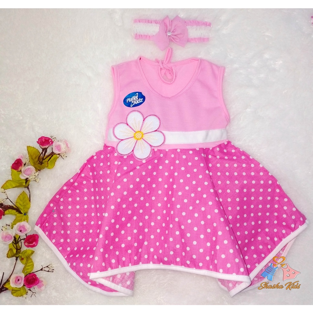 [S-03] Baju Bayi Perempuan/Dress Bayi  Perempuan Planet Kids motif bunga  cantik   0-6 bln Bonus BANDANA