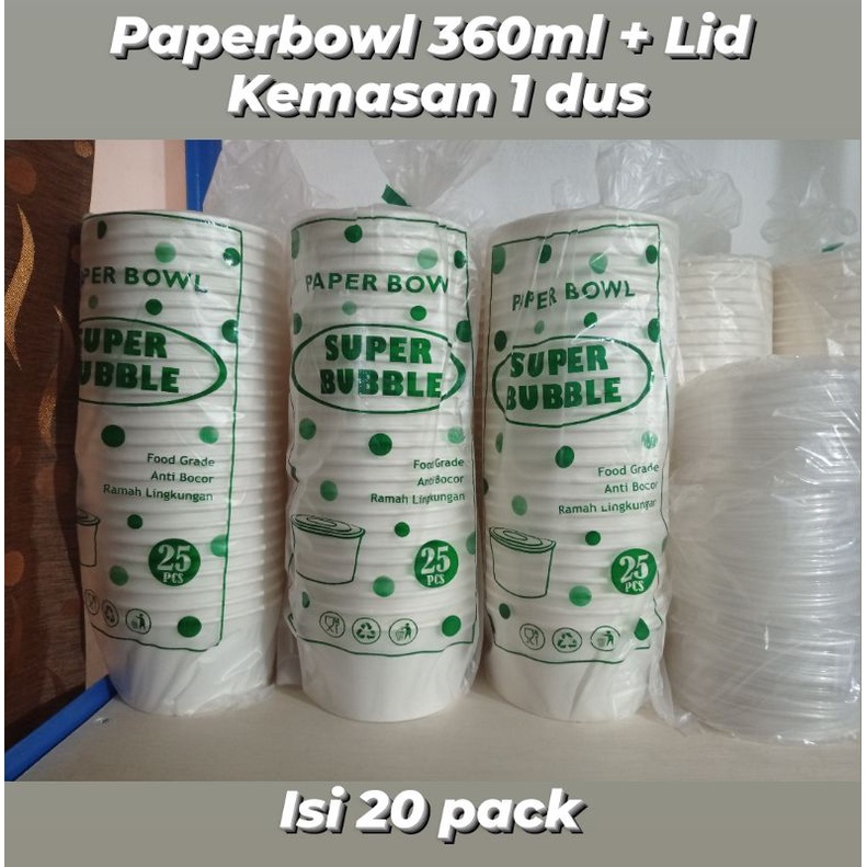 Paperbowl Paper Bowl ukuran 500ml dan 360ml + tutup Kemasan Dus 500 ml 360 ml Super Bubble