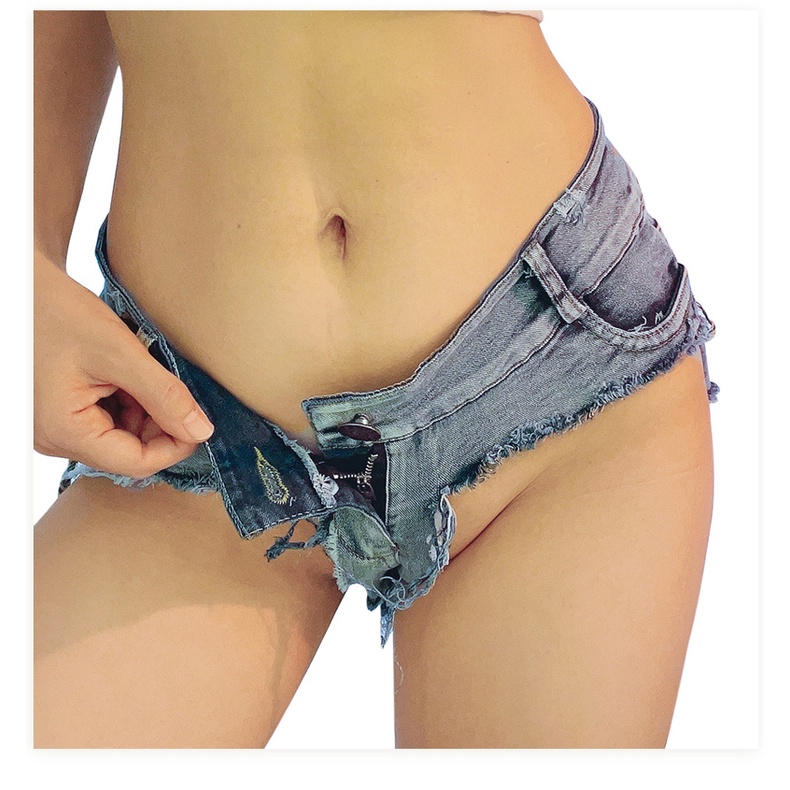 Ɛѵҽ Celana Pendek Seksi Wanita Jeans Denim Elastis Thong Pinggang Rendah 1263