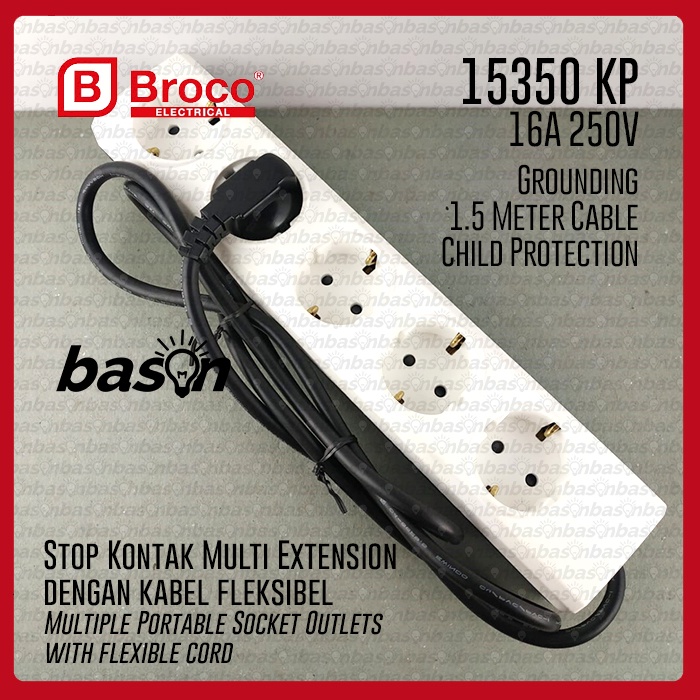 BROCO 15350 KP - Stop Kontak 5 Lubang 16A Arde , Kabel 1.5 meter &amp; CP