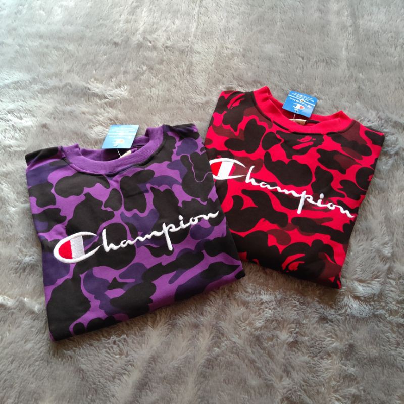Sweater Crewneck Champion X Bape Camo Bordir FullTag &amp; Lebel