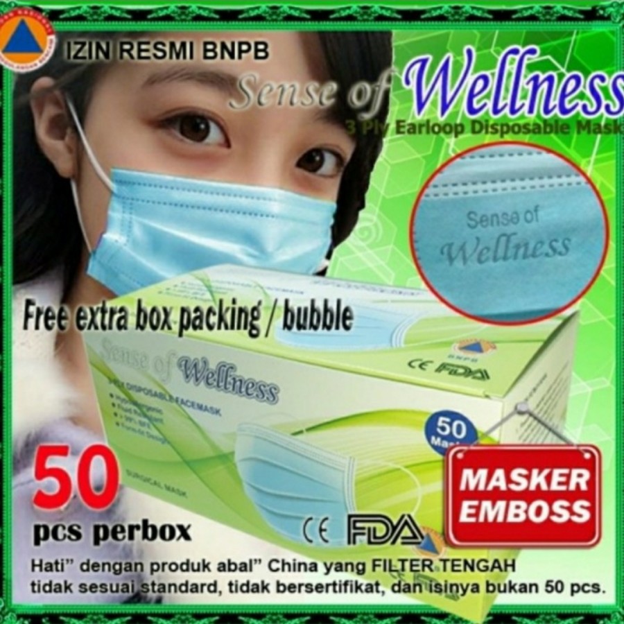 Masker Sense Of Wellness Original Emboss 3 Ply  isi 50pcs Ber Izin BNPB