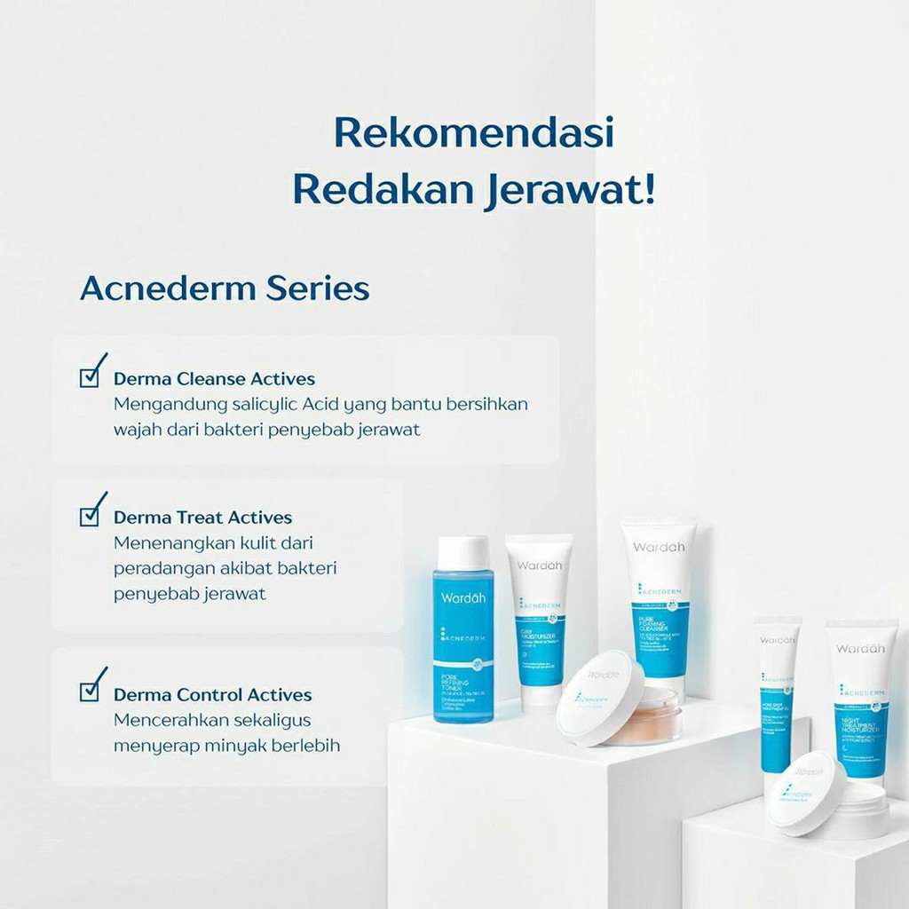 Wardah Acnederm Series Cleanser Toner Day Night Cream Acne Pore Blackhead Gel Face Powder ACNE DERM serum