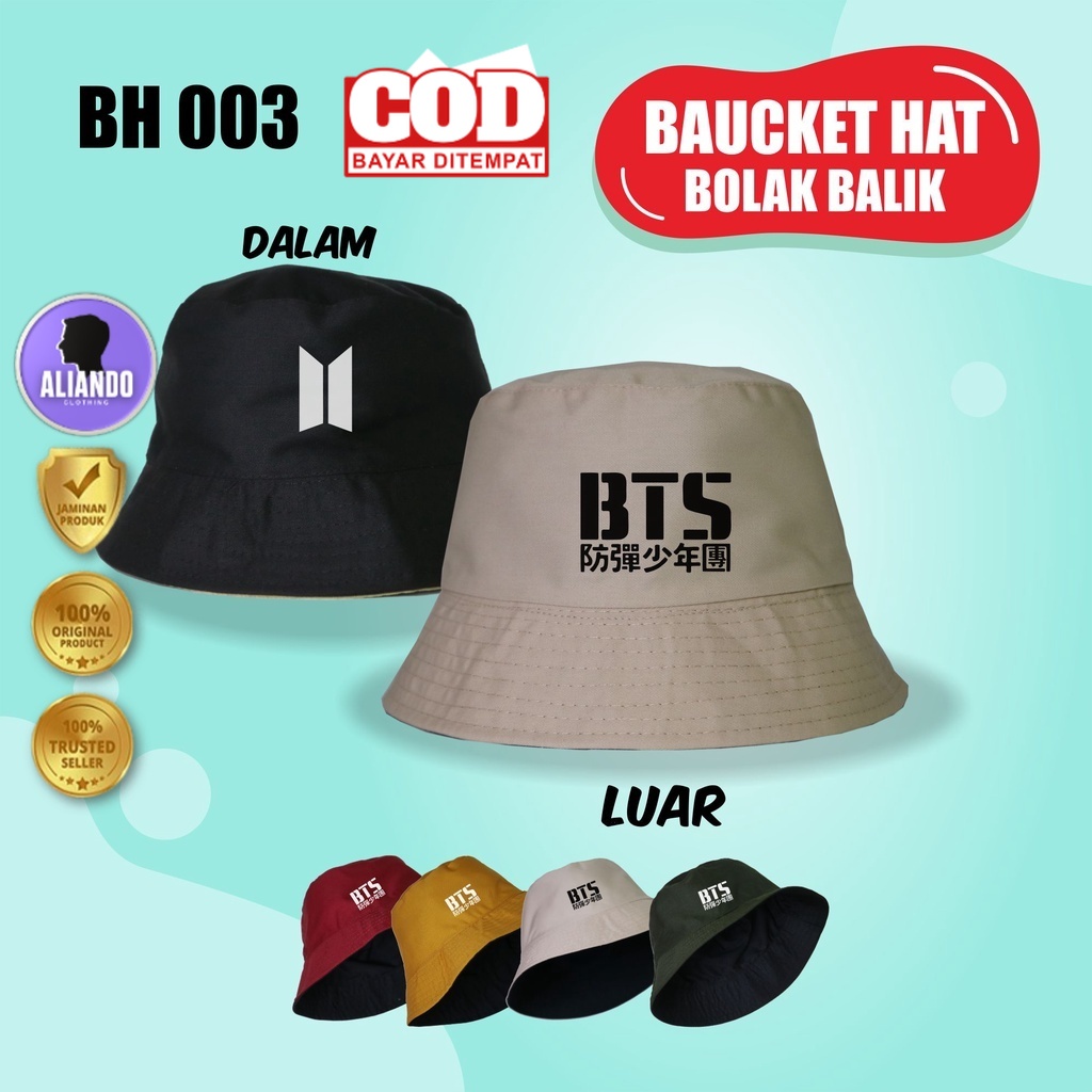 Topi Bucket Hat BTS Bangtan Sonyeondan Bolak Balik Kpop Buckethat Korea Pria Wanita Laki Laki Peremp