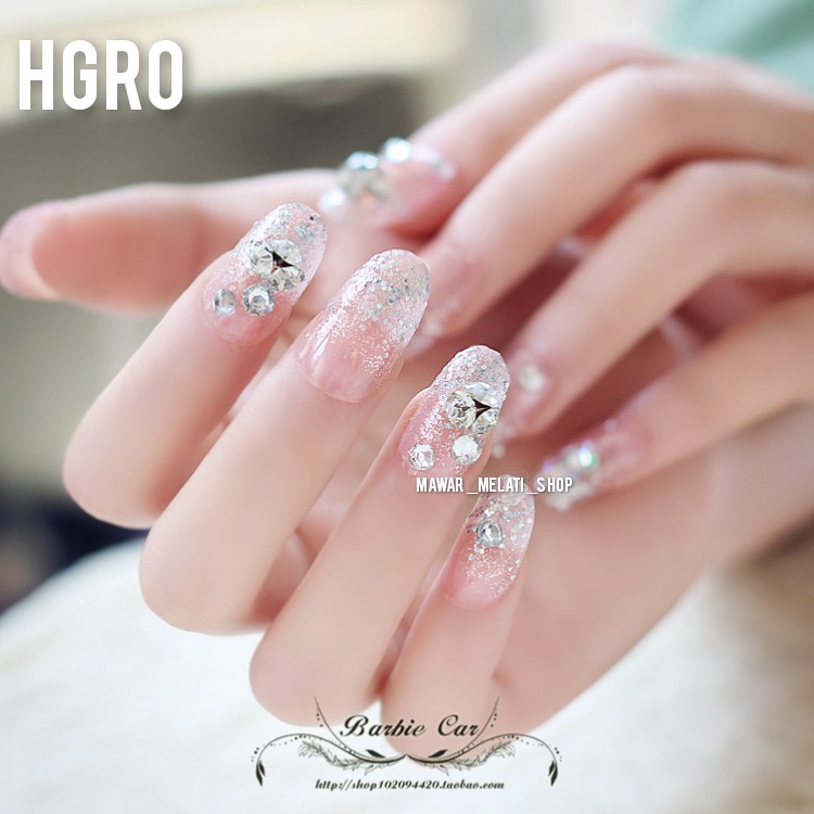 (HGRO)  Kuku palsu oval silver dasar transparant