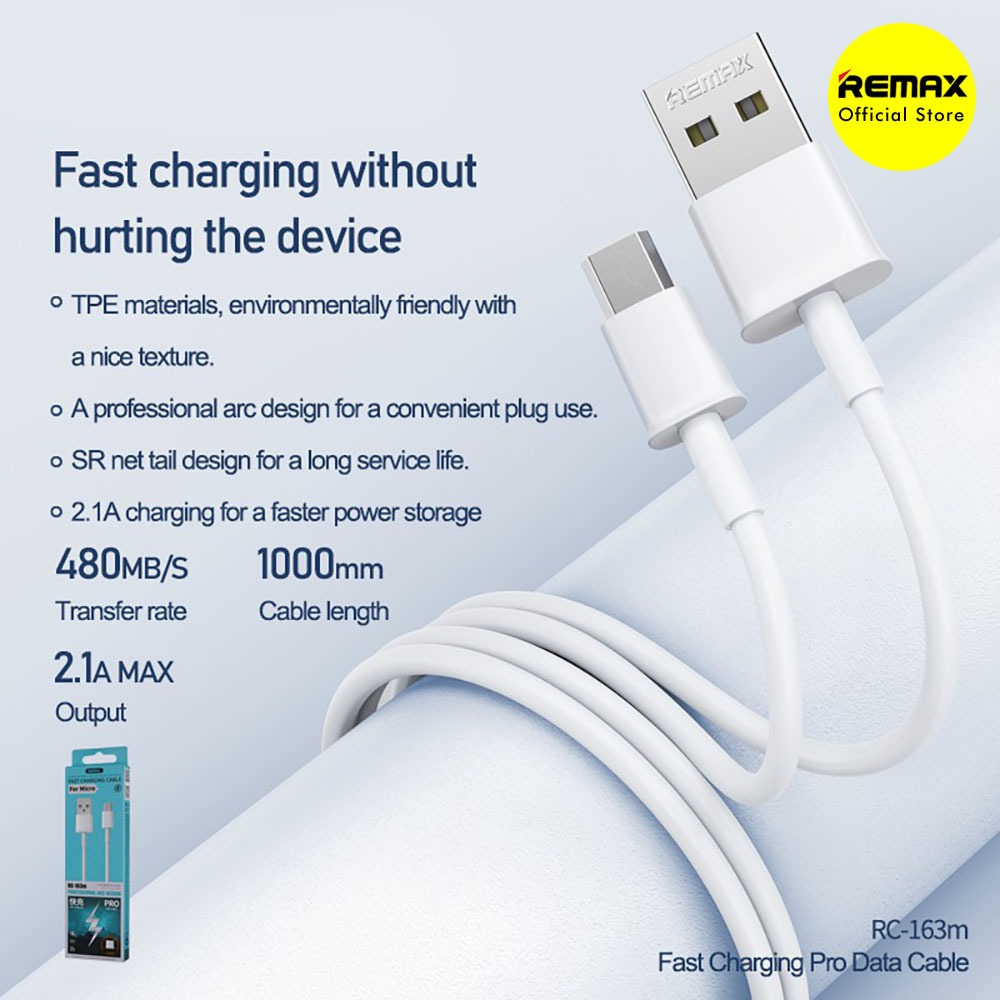 Kabel Data Micro USB Remax RC-163M Pro 2A Fast Charging Cable Original