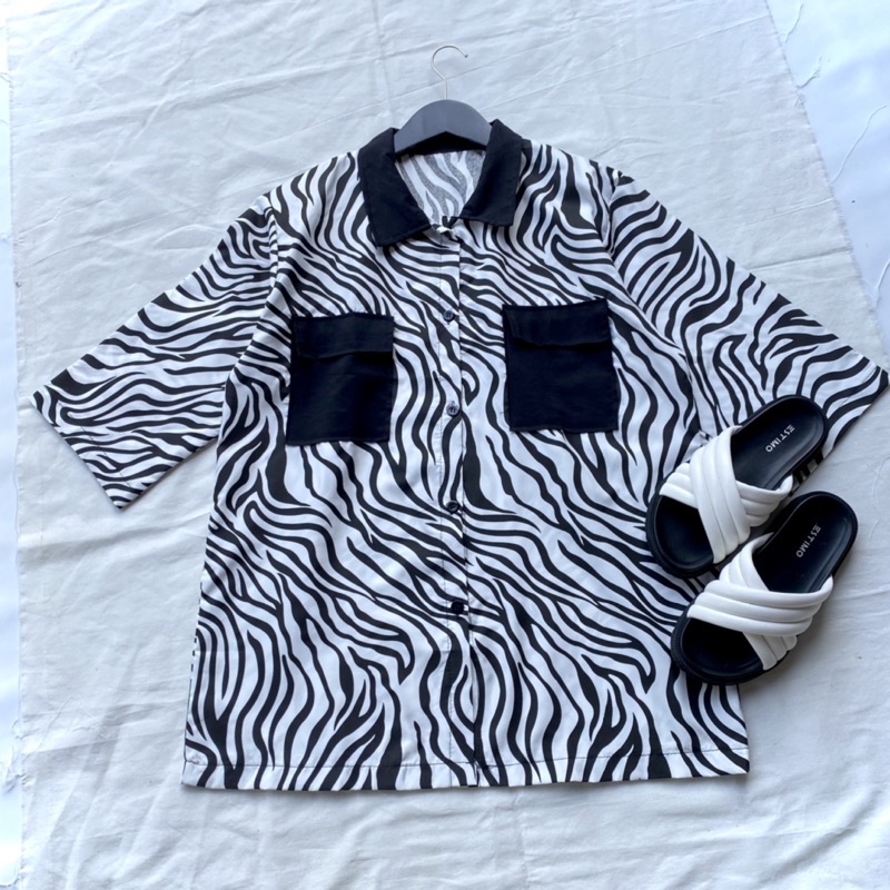 KEMEJA ZEBRA SHIRT / KEMEJA KOMBINASI WANITA MURAH