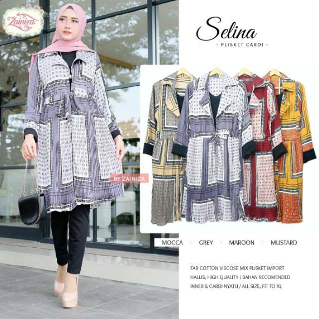 Selina set plisket cardi setelan premium by zainiza