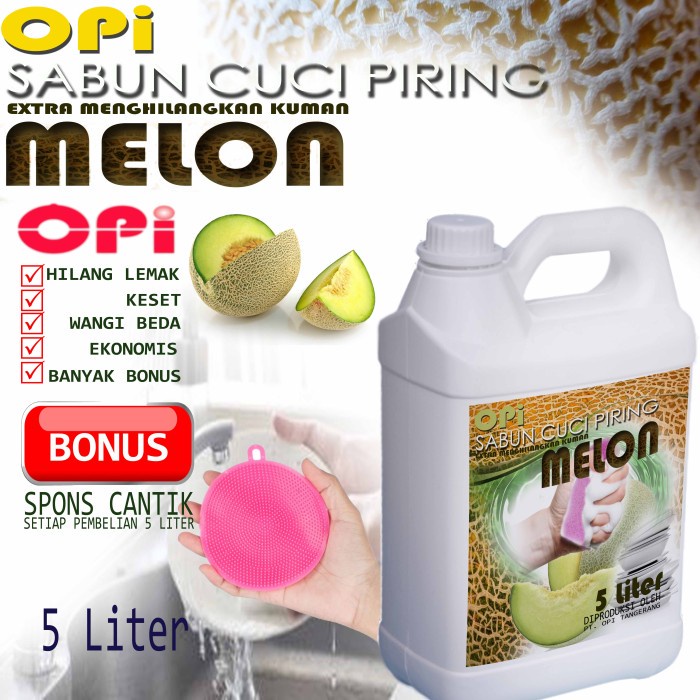 Sabun Cuci Piring 5 Liter Melon dan 8 varian wangi lain bonus spons New Formula sudah ada izin edar resmi by Oke sabun suplayer