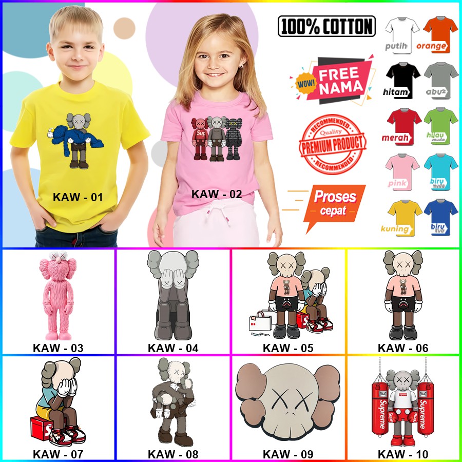 Baju Kaos ANAK DAN DEWASA KAWS COUPLE (FREE NAMA)