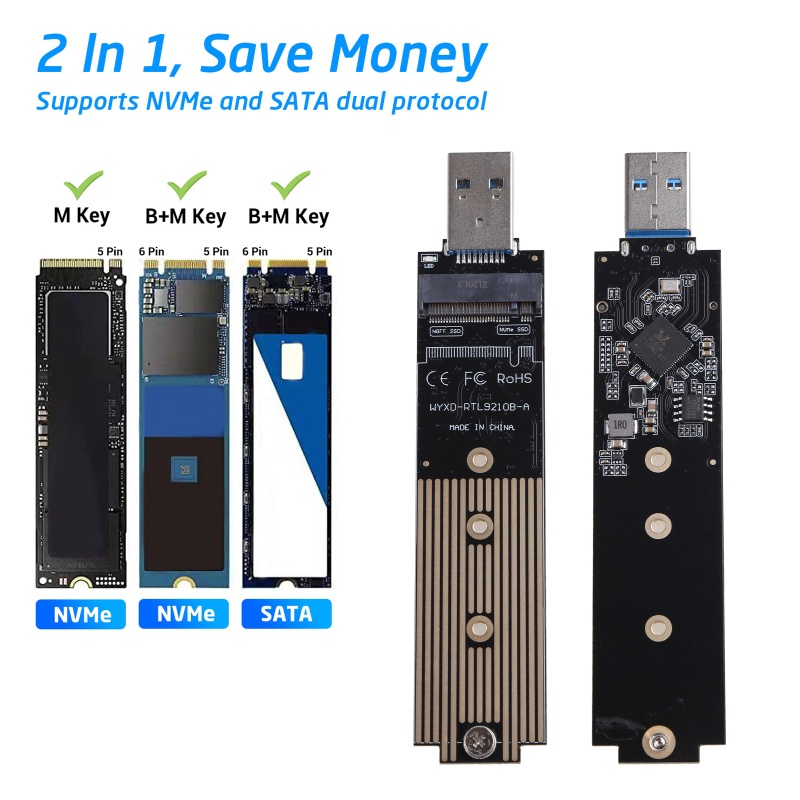 Btsg NVME USB 3.1 Adapter M-Key to USB Card Reader Bridge Chip Dengan 10gbps Untuk 950.960.970 Evo/Pro