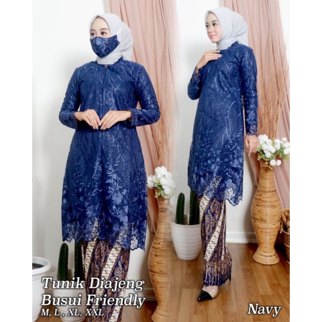 kebaya tunik busui friendly / tunik tulle busui/ stelan kebaya modern-NAVY