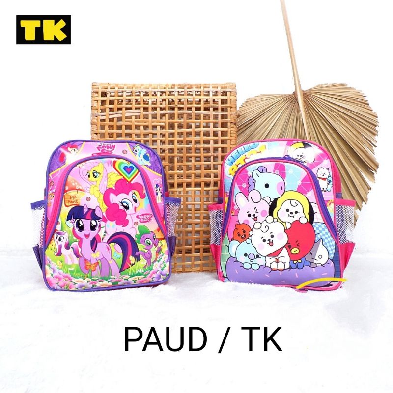 TAS RANSEL LAMPU LED  ANAK TK / PAUD / Tas Ransel Sekolah BT21/Tas Ransel Batok 3D/Tas Ransel Karakter BT21