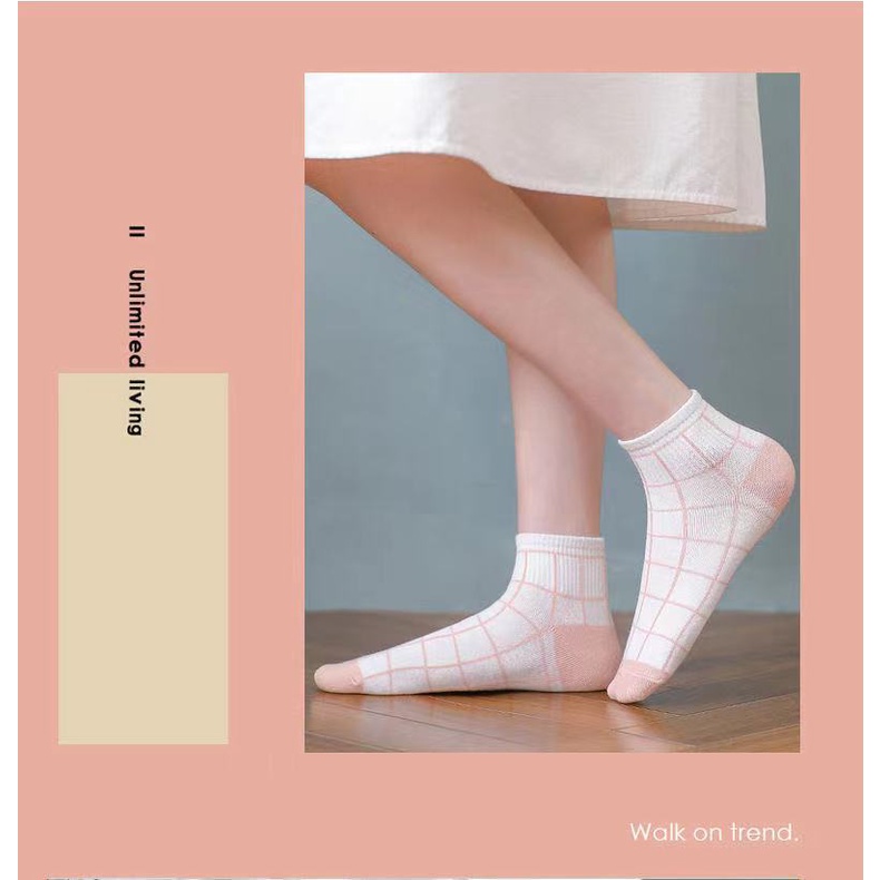 [littlecrab] Kaos Kaki Pink Square Kotak Women Socks Import Kaos Kaki Catur Berkualitas Kaus Kaki Pendek Lembut Korean Style