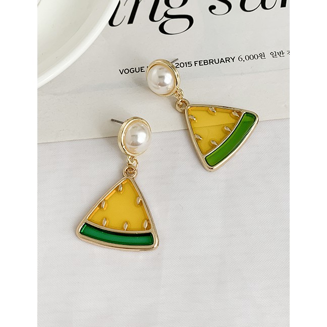 LRC Anting Tusuk Fashion Yellow Alloy Resin Pearl Watermelon Earrings D93603
