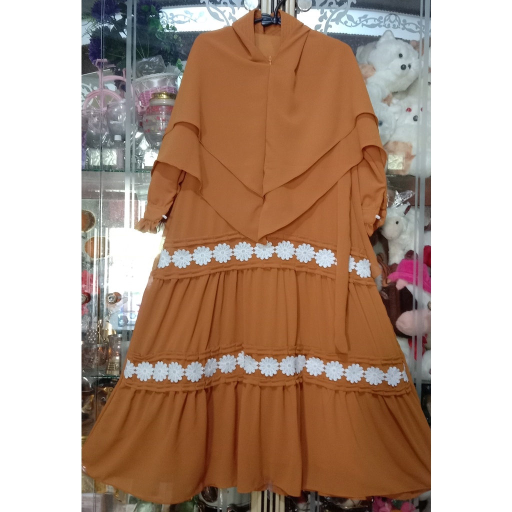 Gamis syar.i anak 11/12 tahun variasi renda putih/gamis babydoll anak variasi renda putih