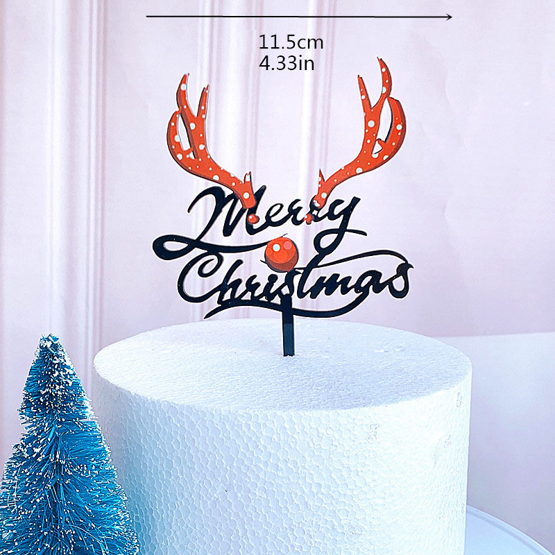 Topper Kue Desain Santa Claus Elk Tree Bahan Akrilik Warna Emas Untuk Dekorasi Natal