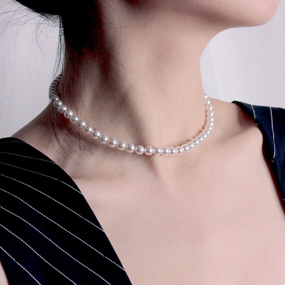 Kalung Rantai Klavikula Desain Salib Aksen Mutiara Berlian Imitasi Bahan Alloy Gaya Korea Untuk Unisex